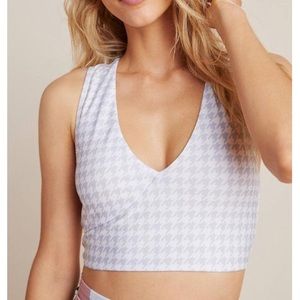 Gray Houndstooth Nani Swim V Crop Top
